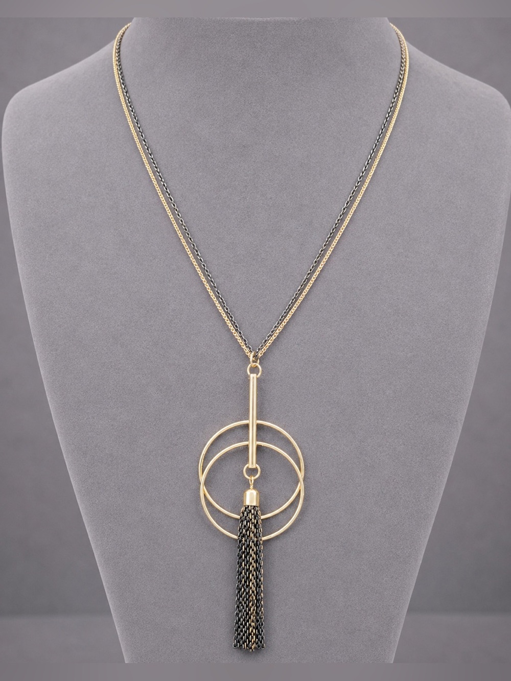 Premier Designs Bronze Beauty Long Geometric Tassel Necklace NOS 32”-45” #691